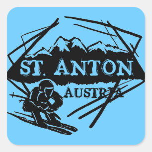 St. Anton Austria - blaue Skigobildersticker Quadratischer Aufkleber