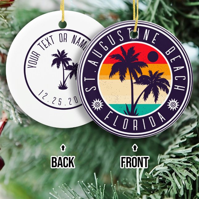 St Augustine Beach Florida Retro Palm 80er Keramik Ornament (Von Creator hochgeladen)