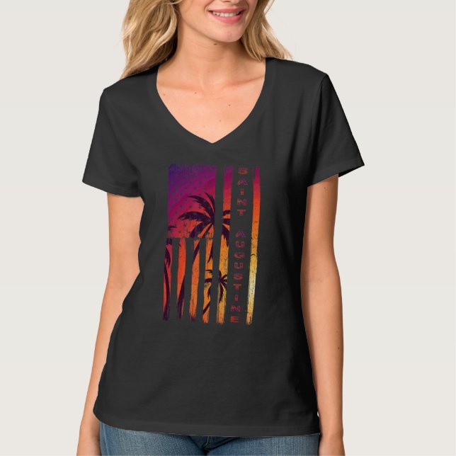 St Augustine Beach Vacation Florida Sunset Palm Us T-Shirt (Vorderseite)