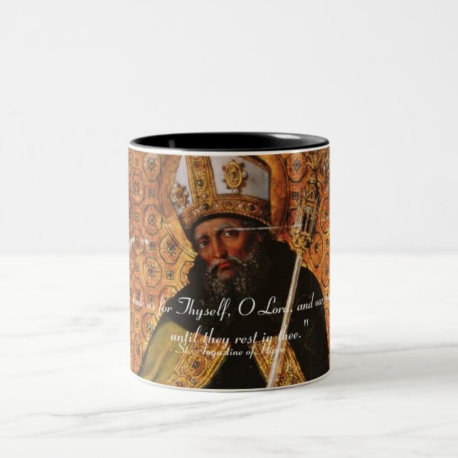 St Augustine des Flusspferds unsere Herzen Zweifarbige Tasse (Mittel)