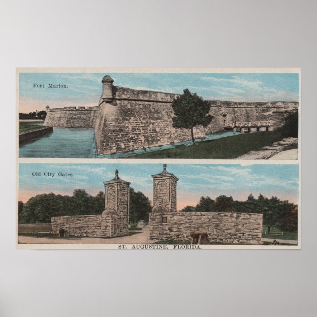 St. Augustine, FL - Sicht auf Ft. Marion & City Poster (Vorne)