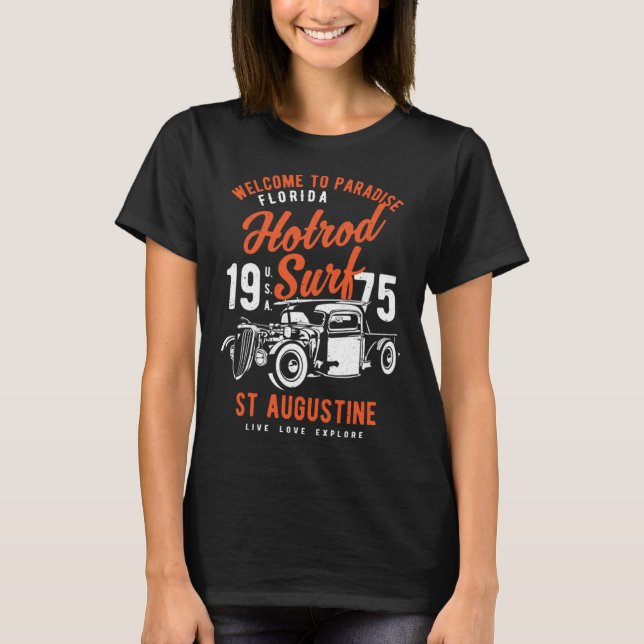 St Augustine Florida Retro Hotrod Surf Distressed  T-Shirt (Vorderseite)