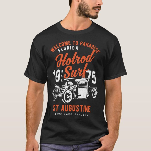 St Augustine Florida Retro Hotrod Surf Distressed  T-Shirt (Vorderseite)