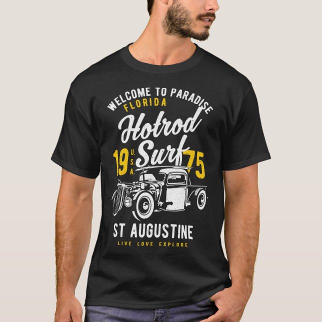 St Augustine Florida Retro Hotrod Surf Distressed  T-Shirt (Vorderseite)