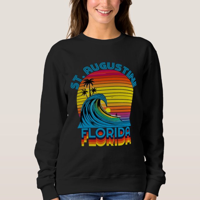 St Augustine Florida Retro Throwback Surf & Beach  Sweatshirt (Vorderseite)