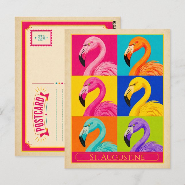 St. Augustine Postkarte Florida Flamingo Vintage (Vorne/Hinten)