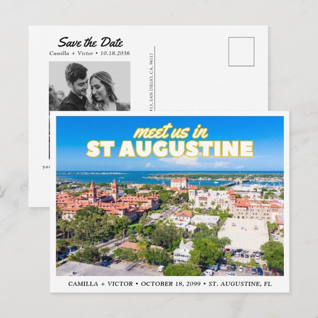 St. Augustine Save the Date Retro Skyline Postcard Postkarte (Vorne/Hinten)