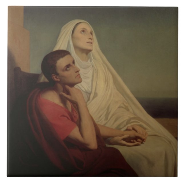 St Augustine und sein Mutter St. Monica, 1855 Fliese (Vorderseite)