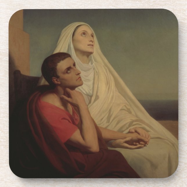 St Augustine und sein Mutter St. Monica, 1855 Getränkeuntersetzer (Vorderseite)