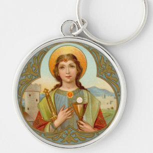 St. Barbara (BK 001) Premium Runde Metalldose Schlüsselanhänger