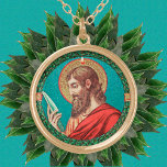St. Bartholomew der Apostel (JMAS 03) Vergoldete Kette<br><div class="desc">Diese Runde beherbergt einen pensiven St. Bartholomäus (auch bekannt als Nathaniel; 1. Jahrhundert), der die Schärfe eines Messers in Betracht zieht. Der Heilige Bartholomäus, der von dem Apostel, mit dem er am häufigsten verbunden ist, nach Christus Aufszension in Kleinasien, Äthiopien, Indien und Armenien zu Jesus gebracht wurde, predigte das Evangelium....</div>