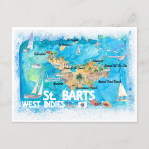 St Barts Antilles Illustrierte Karibikkarte Postkarte