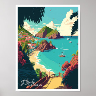 St Barts Karibische Kunst Reise Vintage-Illustrati Poster