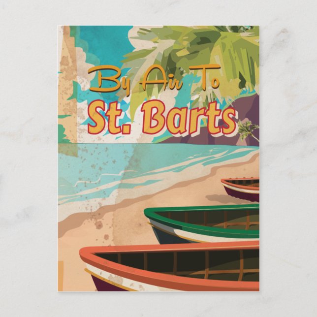 St Barts Vintage Reiseplakat Postkarte (Vorderseite)