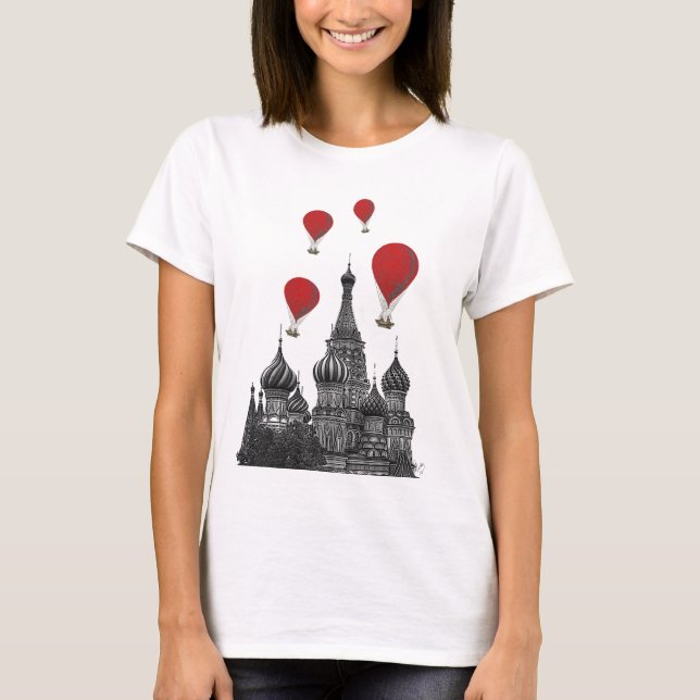 St. Basil Kathedrale und Rote Heißluftballons T-Shirt (Vorderseite)