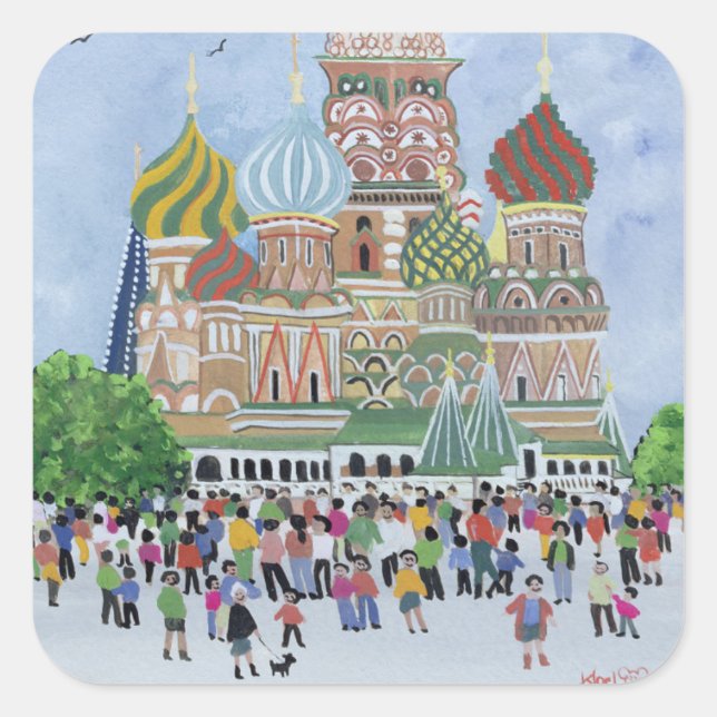 St. Basil's Cathedral Roter Platz 1995 Quadratischer Aufkleber (Vorderseite)