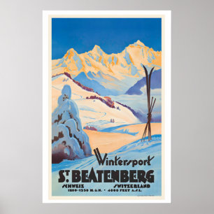 St. Beatenberg Schweiz Wintersport Vintage Poster