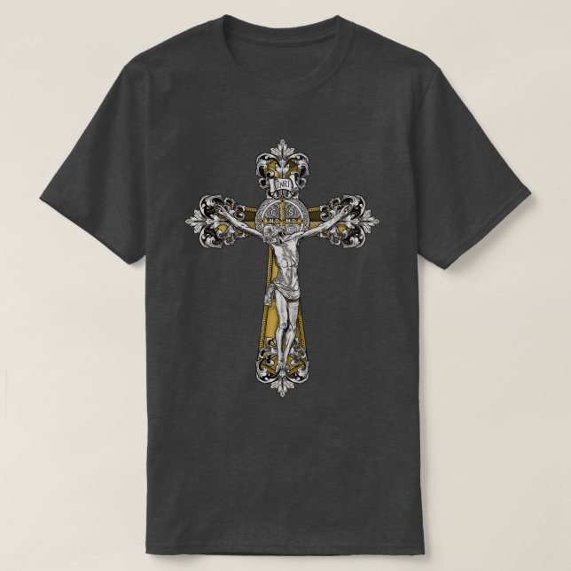 St Benedict Cross Crucifix T-Shirt (Design vorne)