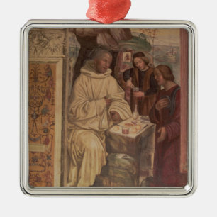 St. Benedict gegen eine Landschaft, vom Leben O Silbernes Ornament
