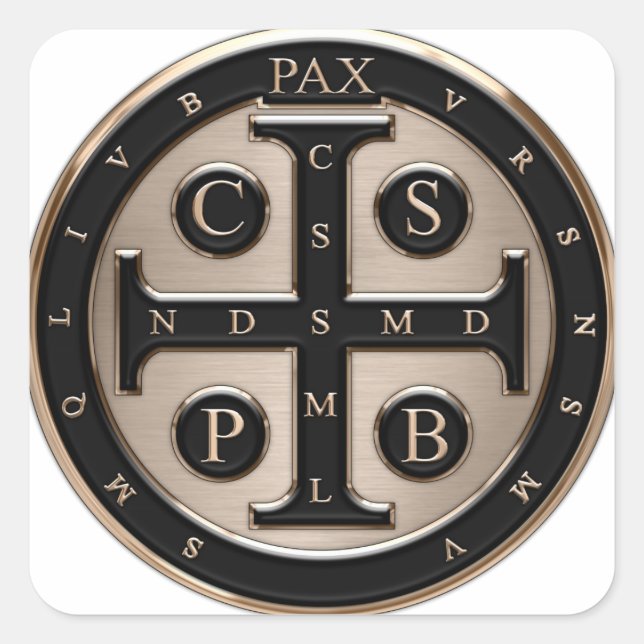 St. Benedict-Medaille Quadratischer Aufkleber (Vorderseite)