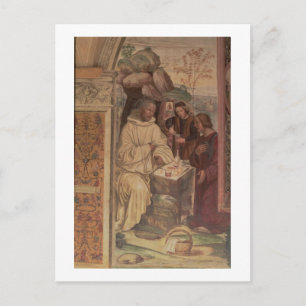 St. Benedikt gegen eine Landschaft, vom Leben oder Postkarte