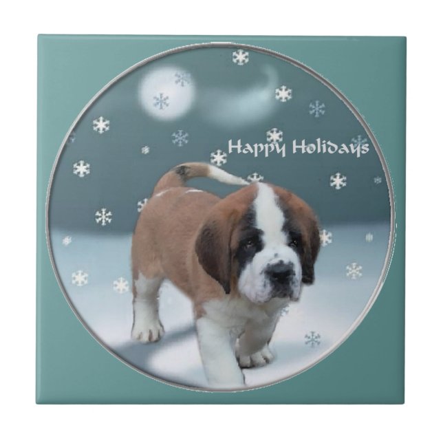 St Bernard Christmas Fliese (Vorderseite)