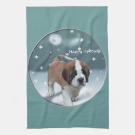 St Bernard Christmas Geschirrtuch