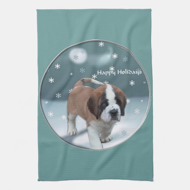 St Bernard Christmas Geschirrtuch (Vertikal)
