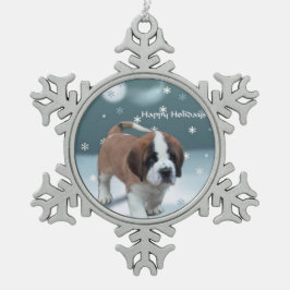 St Bernard Christmas Schneeflocken Zinn-Ornament