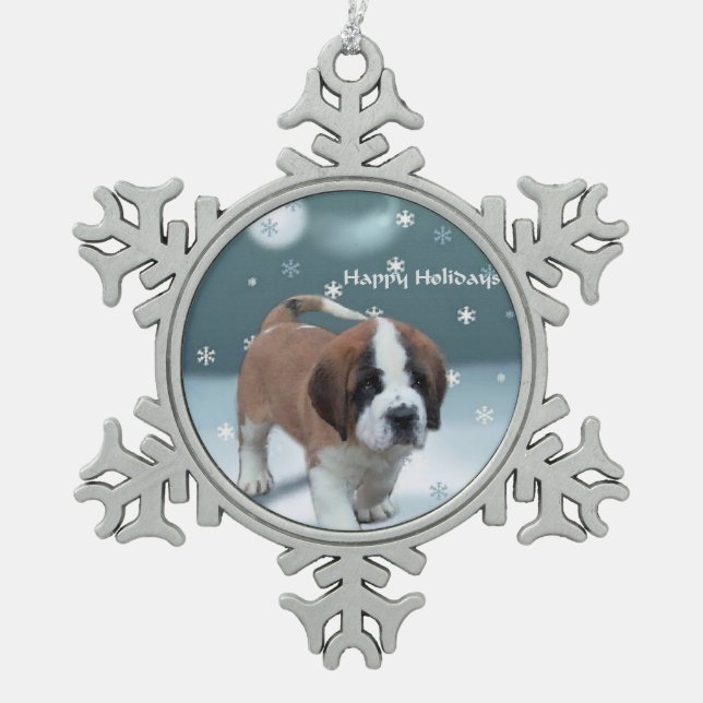St Bernard Christmas Schneeflocken Zinn-Ornament (Vorderseite)