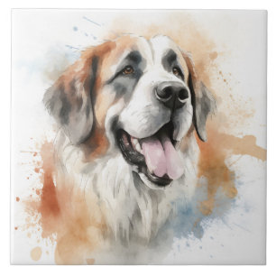 St. Bernard Dog, Aquarell Fliese