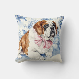 St. Bernard Dog Blue Toile Kissen