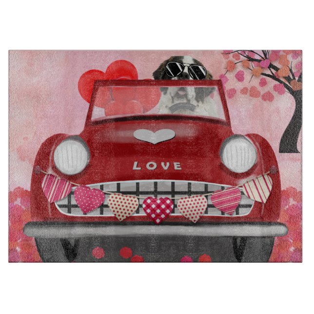 St. Bernard Dog Car mit Herzvalentiner Schneidebrett (Vorderseite)