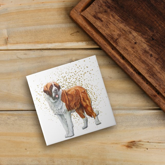 St Bernard Dog Gold Confetti Fliese (Von Creator hochgeladen)