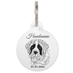 St. Bernard Dog Line Art Personalized Tag Haustiermarke