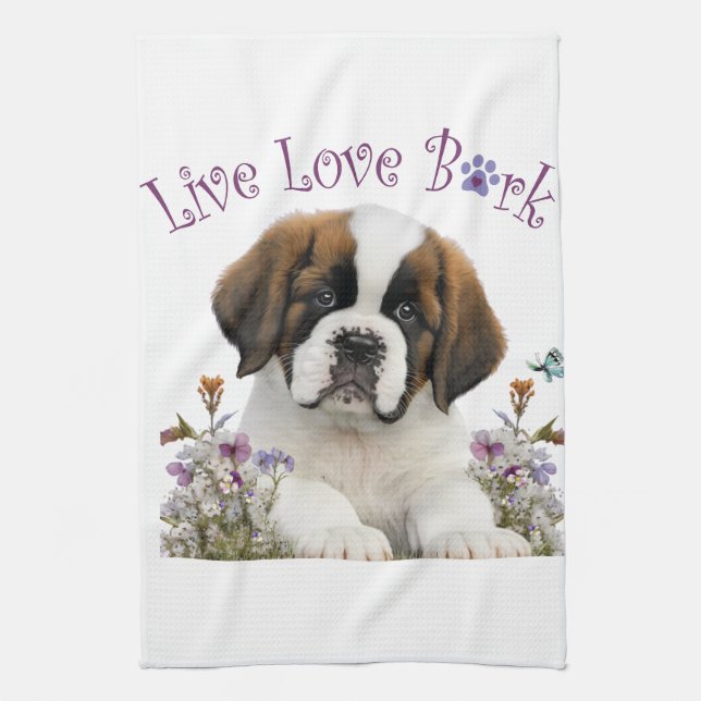 St. Bernard Dog Mama Floral Geschirrtuch (Vertikal)
