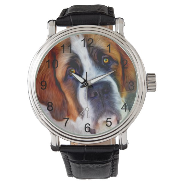 St. Bernard Dog Painting Armbanduhr (Vorderseite)