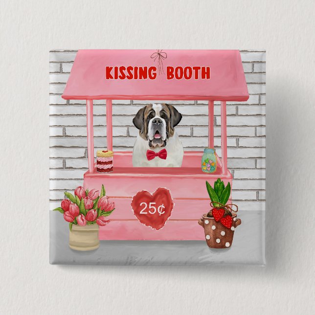 St. Bernard Dog Valentine's Day Kissing Booth Button (Vorderseite)