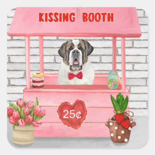 St. Bernard Dog Valentine's Day Kissing Booth Quadratischer Aufkleber