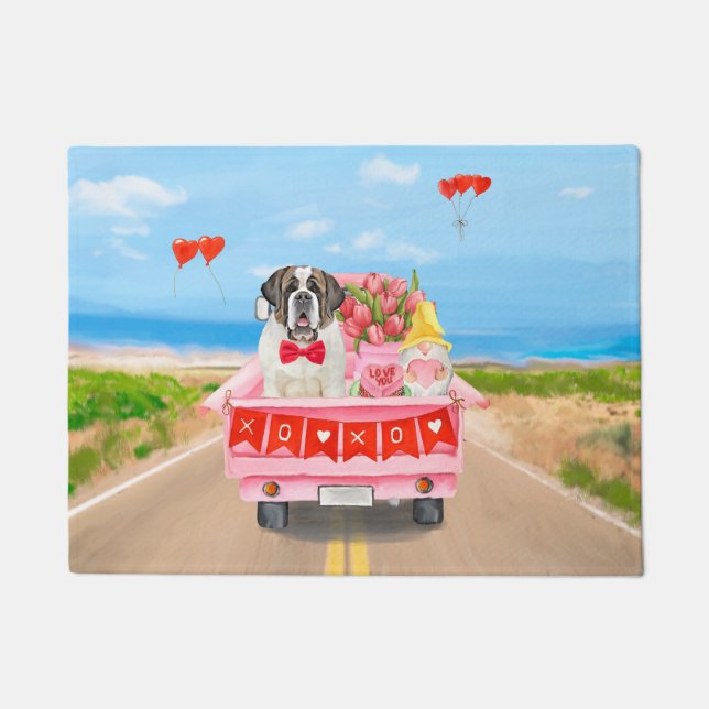 St. Bernard Dog Valentine's Day Lkw Herz Fußmatte (Vorderseite)
