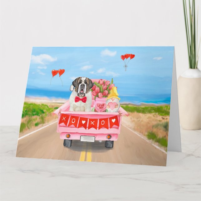 St. Bernard Dog Valentine's Day Lkw Herz Karte (Vorderseite)
