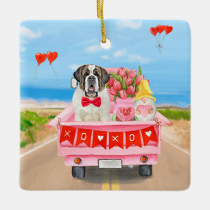 St. Bernard Dog Valentine's Day Lkw Herz Keramikornament