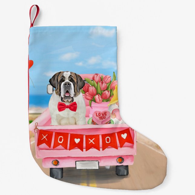 St. Bernard Dog Valentine's Day Lkw Herz Kleiner Weihnachtsstrumpf (Vorderseite)