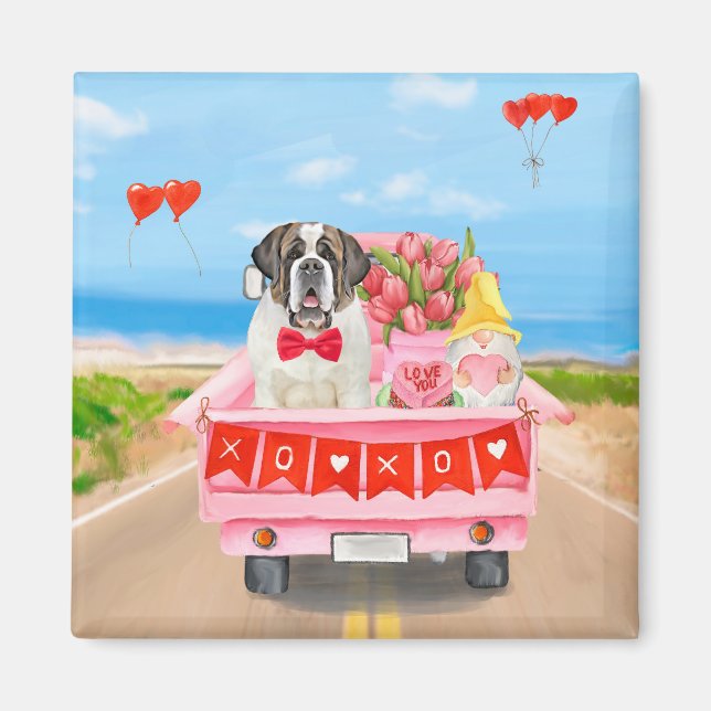 St. Bernard Dog Valentine's Day Lkw Herz Magnet (Vorne)