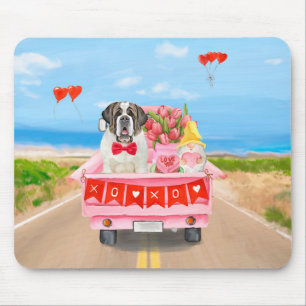 St. Bernard Dog Valentine's Day Lkw Herz Mousepad