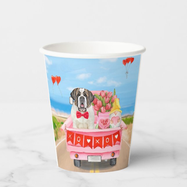 St. Bernard Dog Valentine's Day Lkw Herz Pappbecher (Vorderseite)
