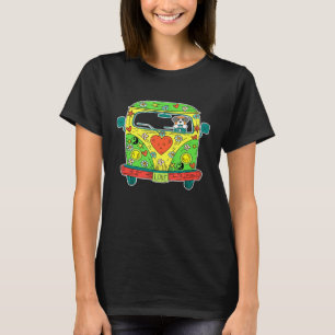St Bernard Driving Hippie Bus Peace Liebe Dog T-Shirt