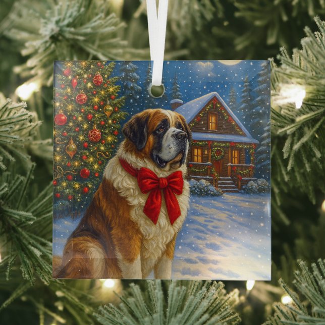 St. Bernard Holiday Glass Ornament (Insitu)