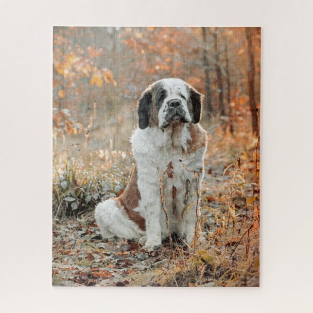 St. Bernard Hund im Herbstwald Puzzle (Vertikal)
