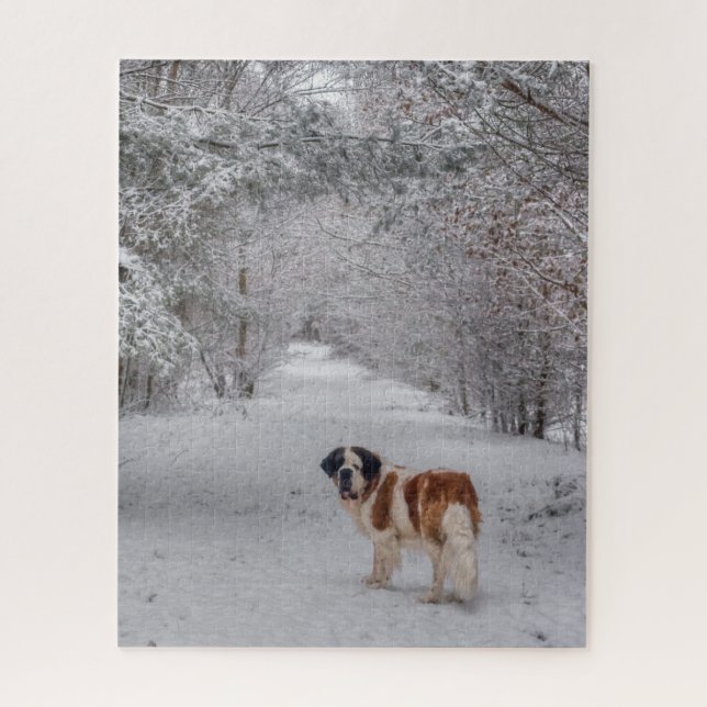 St. Bernard Hund im Schnee Puzzle (Vertikal)
